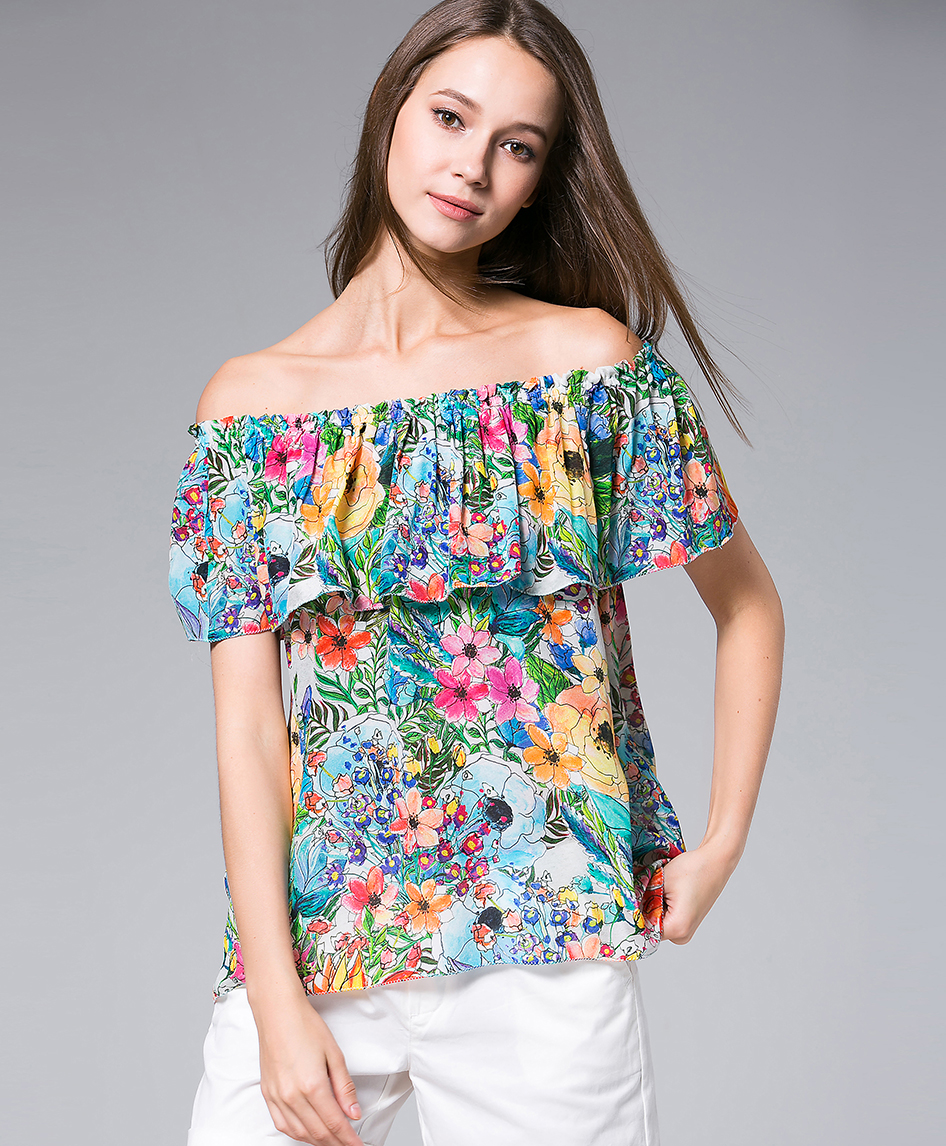 Tops - Flowers Printed silk crepe top